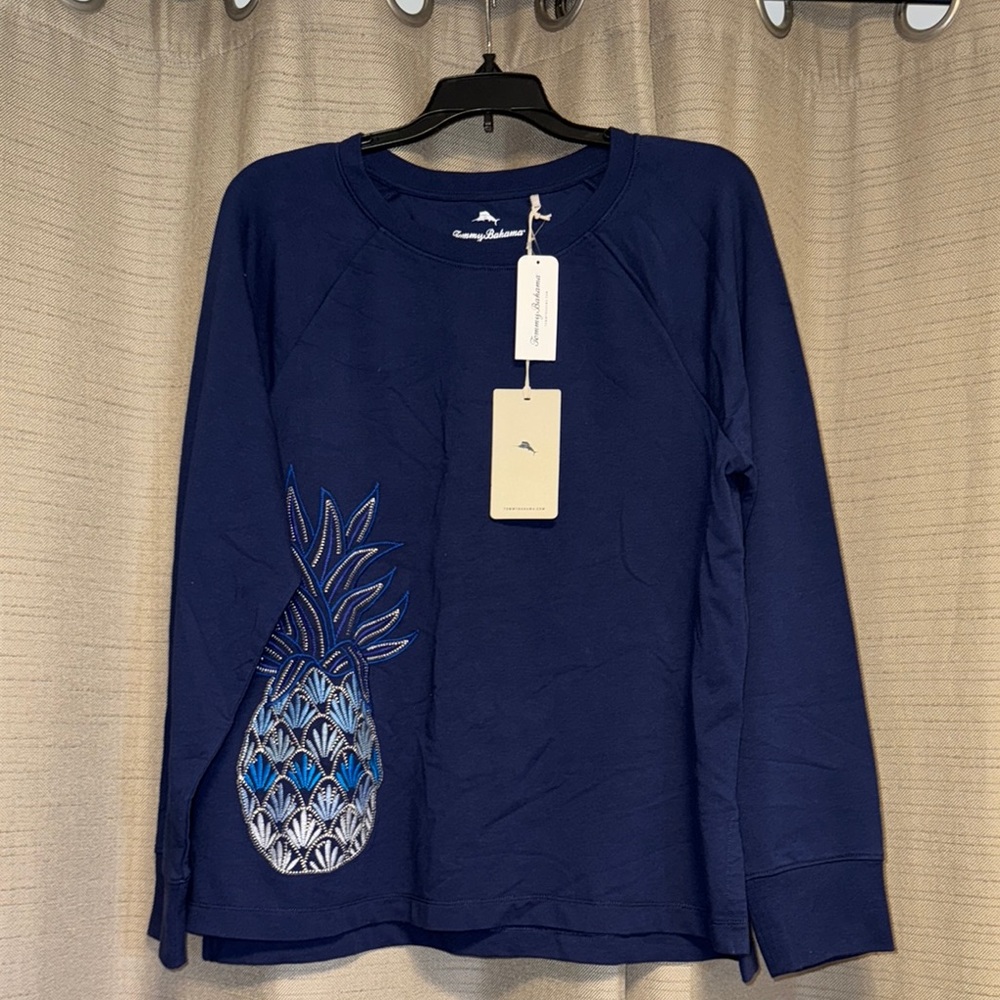 Tommy Bahama Blue Long Sleeve Tee with Textured Fabric